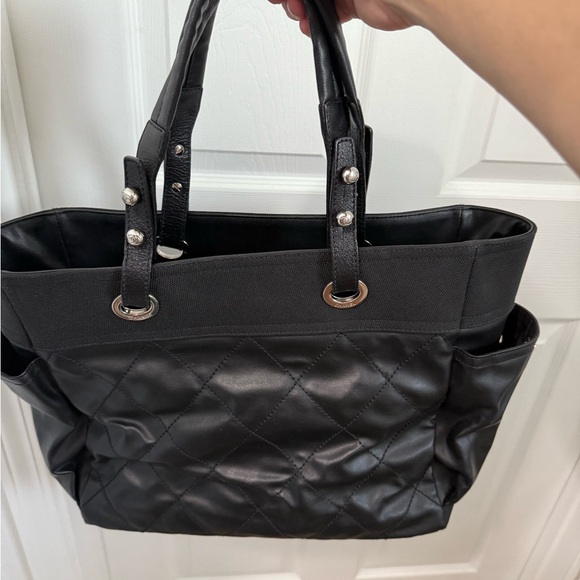 Chanel Womens Biarritz Large Shopping Tote Black Toile SS07...
